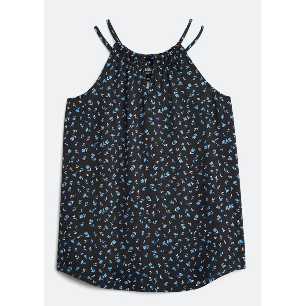 41‎ Hawthorn Meroni Mixed Media Women's Keyhole Halter Top XXL Black/blue Floral